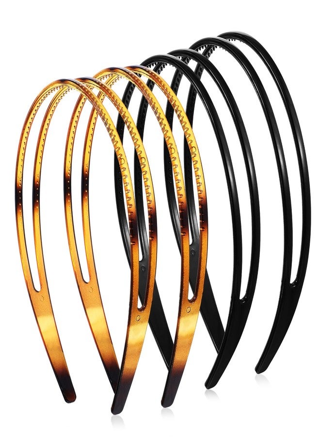 Sibba 4PCS Plastic Hairband Double Row Teeth Comb Headbands for Women Non Slip Hair Band with Tooth Headwear Fashion Simple Hair Hoop Headband Hairbands Hairs Accessory for Slicked Back (Black, Brown) - Image 2